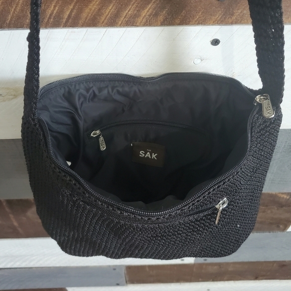 The Sak Black Crochet Boho Hobo Shoulder Hand Bag Purse - Picture 8 of 13